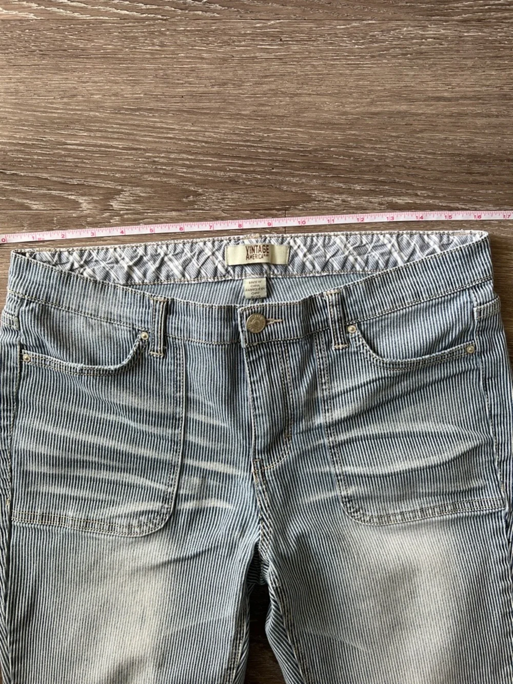 Vintage America Pinstripe Bestie Jeans Raw Hem Cropped Slim Straight Size 8/29